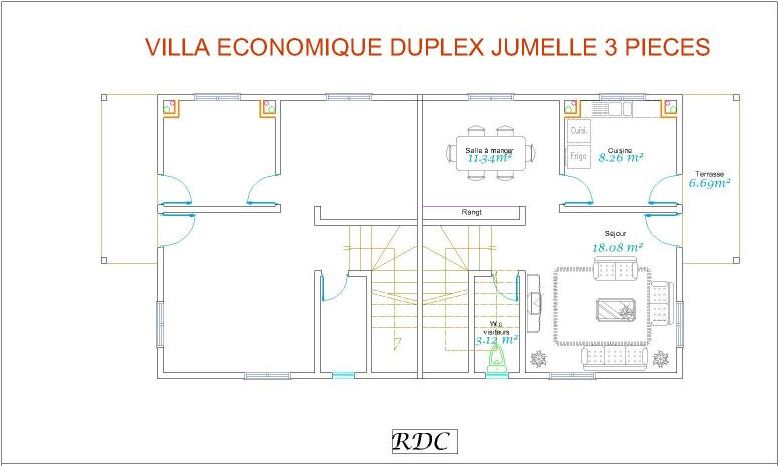 LOGEMENTS SOCIAUX, ÉCONOMIQUES ET STANDINGS - 3 PIECES DUPLEX - ECONOMIQUE JUMELE